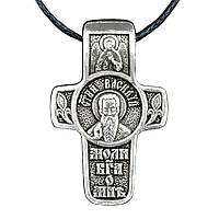 Крест нательный посеребренный Silvering Василий Святитель Василий Великий Кесарийский 3х1,8х0 QT, код: 6838251