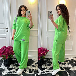 Стильний жіночий прогулянковий костюм: футболка-туніка та широкі штани, батал великі розміри