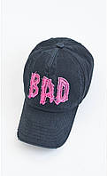 Черная кепка бейсболка форхед рванка украинского бренда KENT&AVER с надписью BAD мужская женская