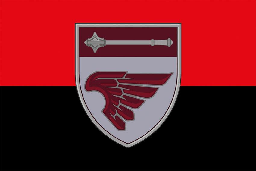 Прапор 135 ОБУ ДШВ ЗСУ (лого 2) червоно-чорний