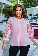 Женская блузка на короткий рукав с гипюром 48/50, Розовый