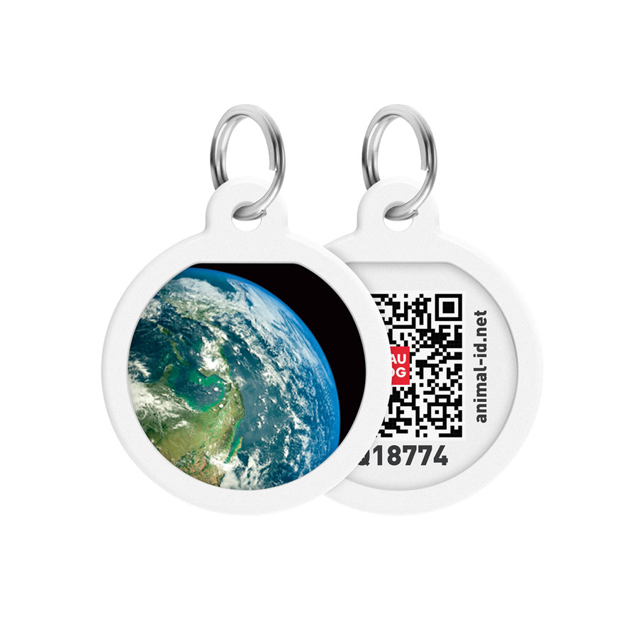 Адресник для собак і котів металевий WAUDOG Smart ID з QR-паспортом, малюнок "Земля", круг, Д 25 мм