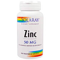 Хелатный цинк, Solaray, Zinc, 50 мг, 100 капсул (19950) LW, код: 1535546
