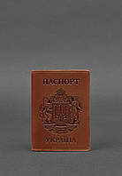 Кожаная обложка для паспорта с украинским гербом светло-коричневая BlankNote QT, код: 8131771