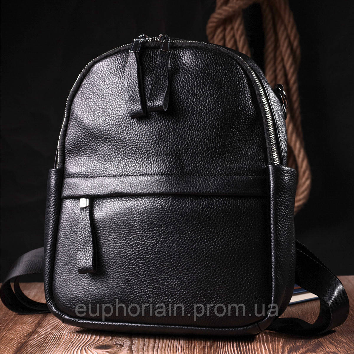 Кожаный женский рюкзак с функцией сумки Vintage 22567 Черный Отличное качество - фото 6 - id-p2161513698
