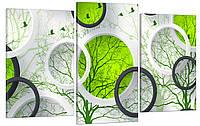Модульная картина Декор Карпаты в гостиную спальню для интерьера Зеленая абстракция 53x100 EM, код: 7008827