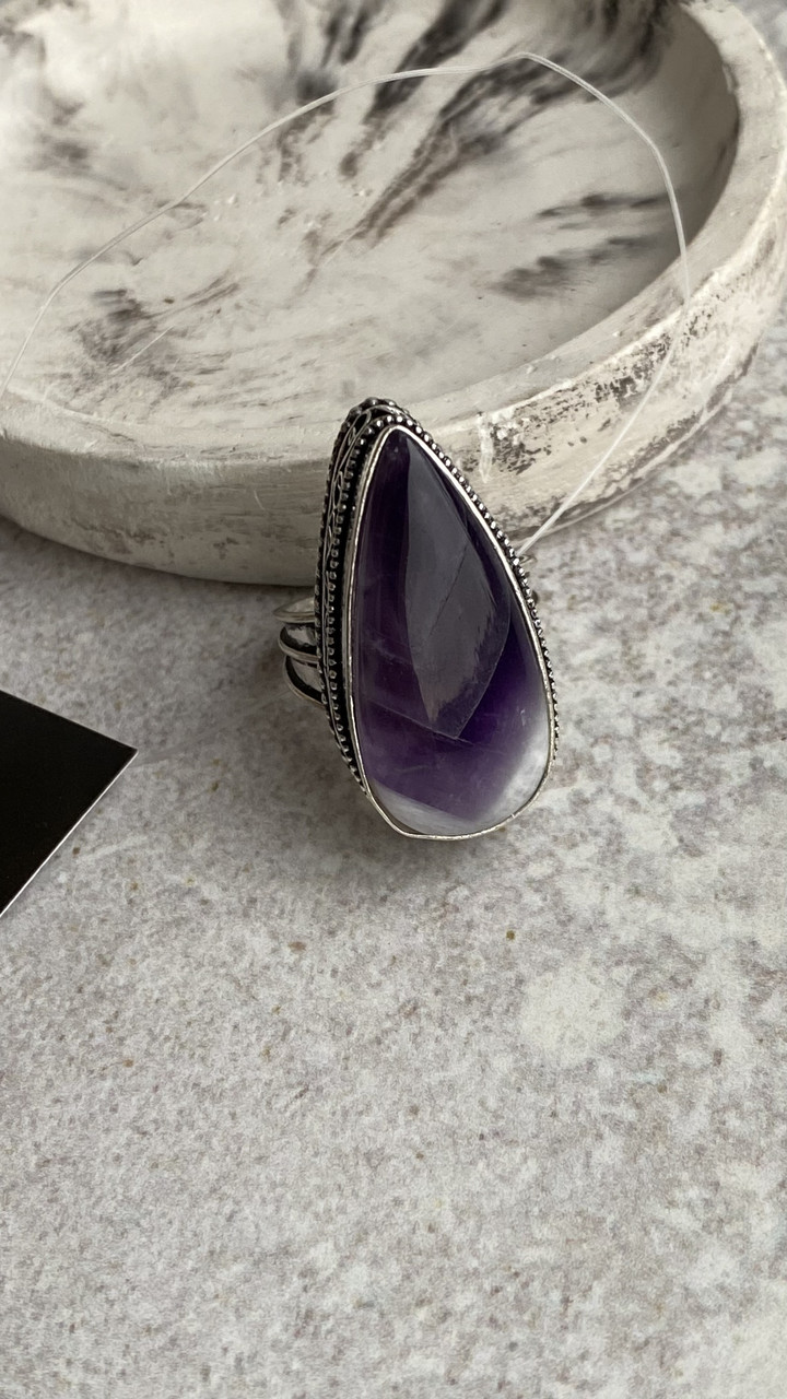 Кільце з натуральним каменем аметист крапля 18 розмір каблучка з аметистом перстень аметист в сріблі.Індія, фото 1