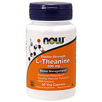 L-Теанин, L-Theanine, Double Strength, Now Foods, 200 мг, 60 вегетарианских капсул TN, код: 2341758