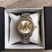 Женские часы Michael Kors качественные . Брендовые наручные часы с камнями золотистые серебристые Отличное