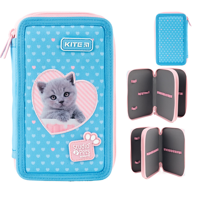 Пенал без наповнення Kite Studio Pets, 2 відділення 19,5x12,5x4 см, блакитний (SP24-623), фото 1