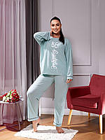 Стильная женская пижама с кофтой и брюками с качественным накатом