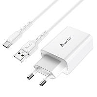 Сетевое зарядное устройство Avantis A425 QC3.0 (1USB 3A 18W) + USB кабель Type-C-белый AG, код: 8431285