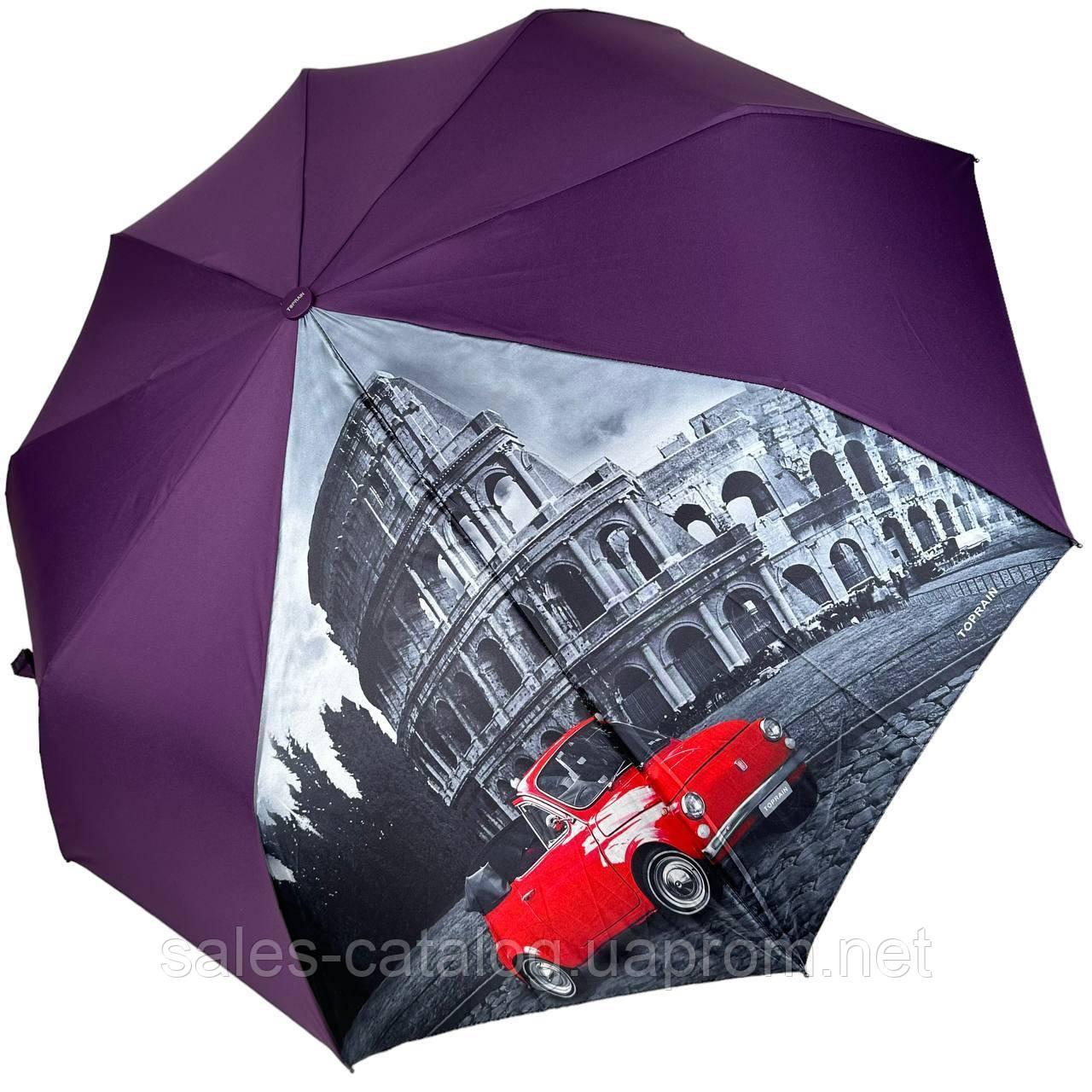 Жіноча парасолька напівавтомат від Toprain на 9 спиць антивітер із декоративною вставкою фіолетовий 04 SC, код: 8324192