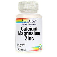 Кальций магний и цинк Calcium Magnesium Zinc Solaray 100 вегетарианских капсул OM, код: 7289470