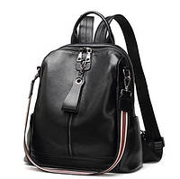 Кожаный женский молодежный рюкзак черный на каждый день 94413, SAK