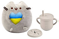 Мягкая игрушка Pusheen cat ST с сердцем и Поильник-непроливайка Y20 силиконовый Серый (vol-10 EJ, код: 8298274