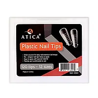 Верхние формы для ногтей Atica Plastic Nail Tips "Балерина" с разметкой, прозрачные, 120шт.