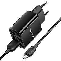 Сетевое зарядное устройство Borofone Powerway с кабелем Micro-USB 1 м Black (BA53A)