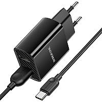 Сетевое зарядное устройство Borofone Powerway с кабелем USB-C 1 м Black (BA53A)