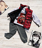 Теплый костюм тройка для мальчика с жилеткой (бордо) 92-104 размер