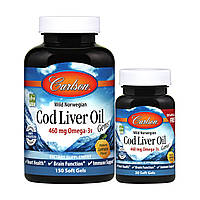Жир из Печени Трески Cod Liver Oil Carlson 150+30 желатиновых капсул Вкус Лимона PP, код: 7575089