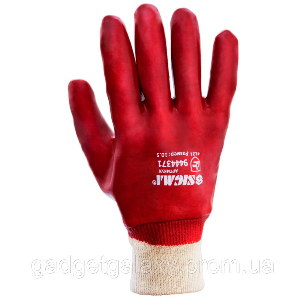 Перчатки трикотажные с ПВХ покрытием (красные манжет) 120 пар SIGMA (9444371) GG, код: 2217203 - фото 2 - id-p2159485986