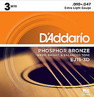 Струны для акустической гитары D'Addario EJ15-3D Phosphor Bronze Extra Light Acoustic Guitar TR, код: 6556799