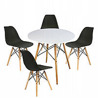 Круглий стіл JUMI Scandinavian Design black 80см. + 4 сучасні скандинавські стільці GG, код: 6505242