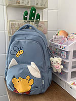 Рюкзак городской спортивный Винни Пух с игрушкой-брелоком мишка медведь в комплекте в корейском стиле Синий
