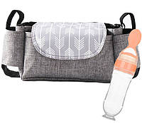 Набір підвісна сумка для коляски 35х11х15 см Сіра та пляшка-ложка для годування Жовтогаряча (DH, код: 2735058