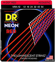 Струни для акустичної гітари 6 шт DR NRA-12 Hi-Def Neon Red K3 Coated Medium Acoustic Guita UP, код: 2656650