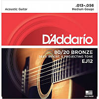 Струны для акустической гитары 6 шт D'Addario EJ12 80 20 Bronze Medium Acoustic Guitar String NB, код: 2656594