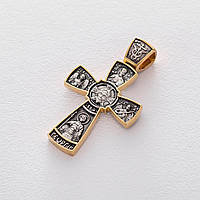 Серебряный православный крестик Спас Нерукотворный с предстоящими 132560 Оникс UT, код: 6589493