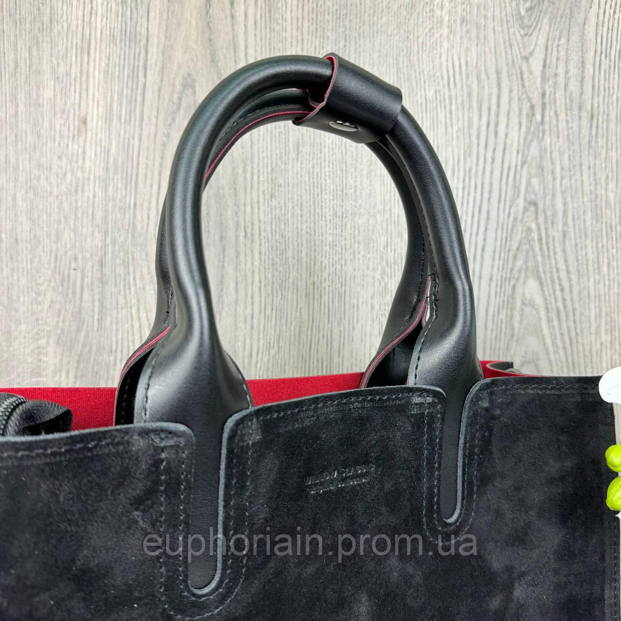 Замшевая женская сумка большая черная, женская сумочка из натуральной замши и эко кожа Отличное качество - фото 6 - id-p2161478650