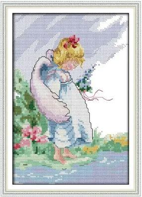 Набір для вишивання за нанесеною на канву схемою "The angel girl". AIDA 14CT printed 19*29 см