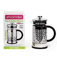 Стеклянный заварник Frenchpress 1л KL225541 Kamille TP, код: 8393771