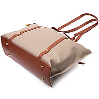 Оригинальная двухцветная женская сумка из натуральной кожи Vintage 22304 Бежевая Отличное качество