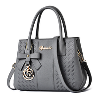 Стильная женская мини сумка с брелком, женская сумочка на плечо с брелочком Темно-серый Отличное качество