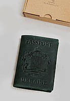 Кожаная обложка для паспорта с украинским гербом зеленая BlankNote NB, код: 8131770