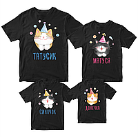 Комплект футболок черных Фэмили Лук Family Look для всей семьи Коты в праздничных колпаках. С SP, код: 8380636