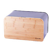 Коробка из нержавеющей стали для хранения хлеба с откидной крышкой из дерева 36см KL225623 Ka KM, код: 8393798