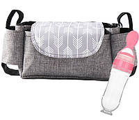 Набор подвесная сумка для коляски 35х11х15 см Серая и Бутылка-ложка для кормления Розовая (vo IN, код: 2735041