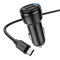 Автомобильное зарядное устройство Borofone BZ17 Core QC3.0 Micro-USB 1 m 2 USB 18W Черный IN, код: 8024563