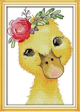 Набір для вишивання за нанесеною на канву схемою "Beautiful little yellow duck". AIDA 14CT printed 16*22 см