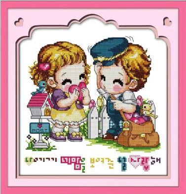 Набір для вишивання за нанесеною на канву схемою "Love postman". AIDA 14CT printed 27*27 см