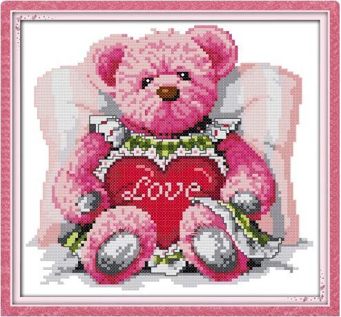 Набір для вишивання за нанесеною на канву схемою "Pink bear". AIDA 14CT printed 26*22 см