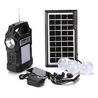 Портативная система освещения GDPlus GD-8060 Фонарь + 3 LED лампы + солнечная панель FM Bluet TO, код: 7737482