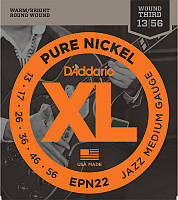 Струны для электрогитары 6 шт D'Addario EPN22 Pure Nickel Jazz Medium Electric Strings 13 56 BM, код: 2656602