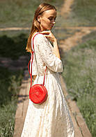 Кожаная круглая женская сумка Бон-Бон красная BlankNote GM, код: 8132190