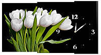 Настенные часы на холсте Декор Карпаты c246 Белые тюльпаны (Dwww72696) VA, код: 1224760